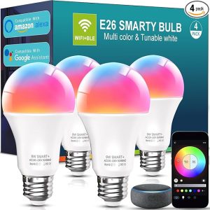Smart Light Bulbs, 9W A19 E26 800LM WiFi Bluetooth LED Bulbs Compatible with Alexa, Google Assistant & Home
